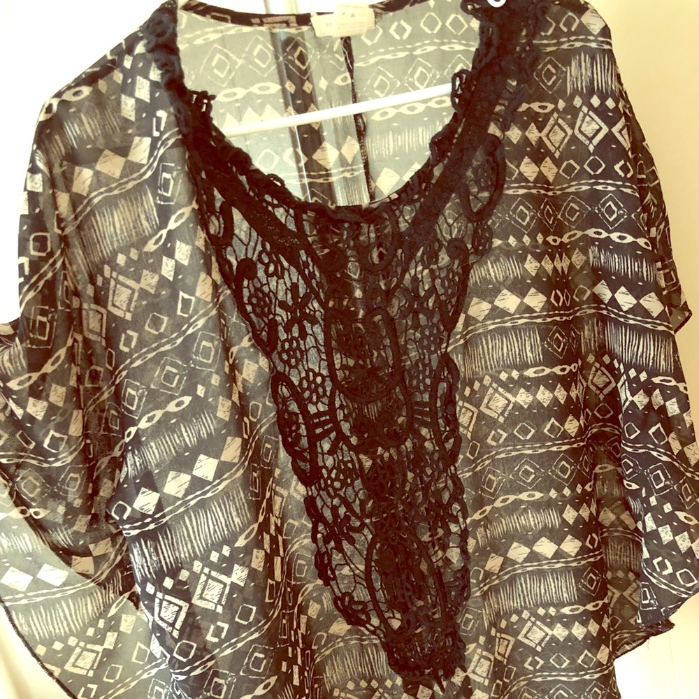 Black and Tan Embroidered Top
